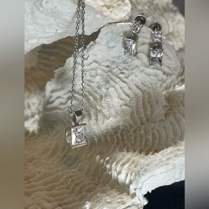 ✨ Vintage Sterling Silver Italian 925 Necklace with Crystal Pendant Earring Set✨